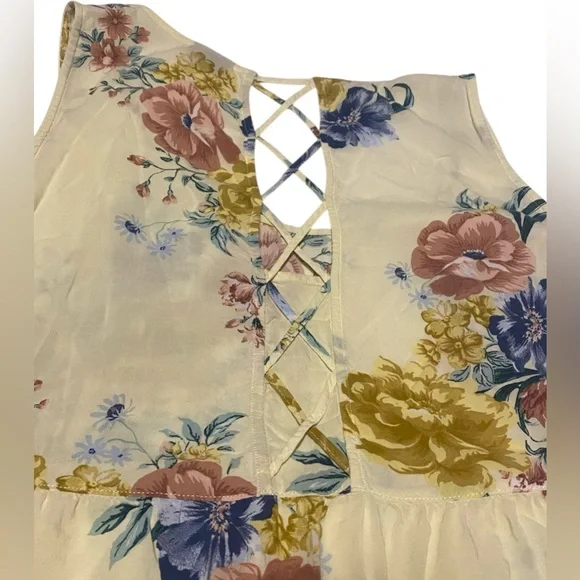 Torrid Floral Tiered Top Womens 2X Yellow Sleeveless Challis Fairy Cottage Comfy - Picture 15 of 16